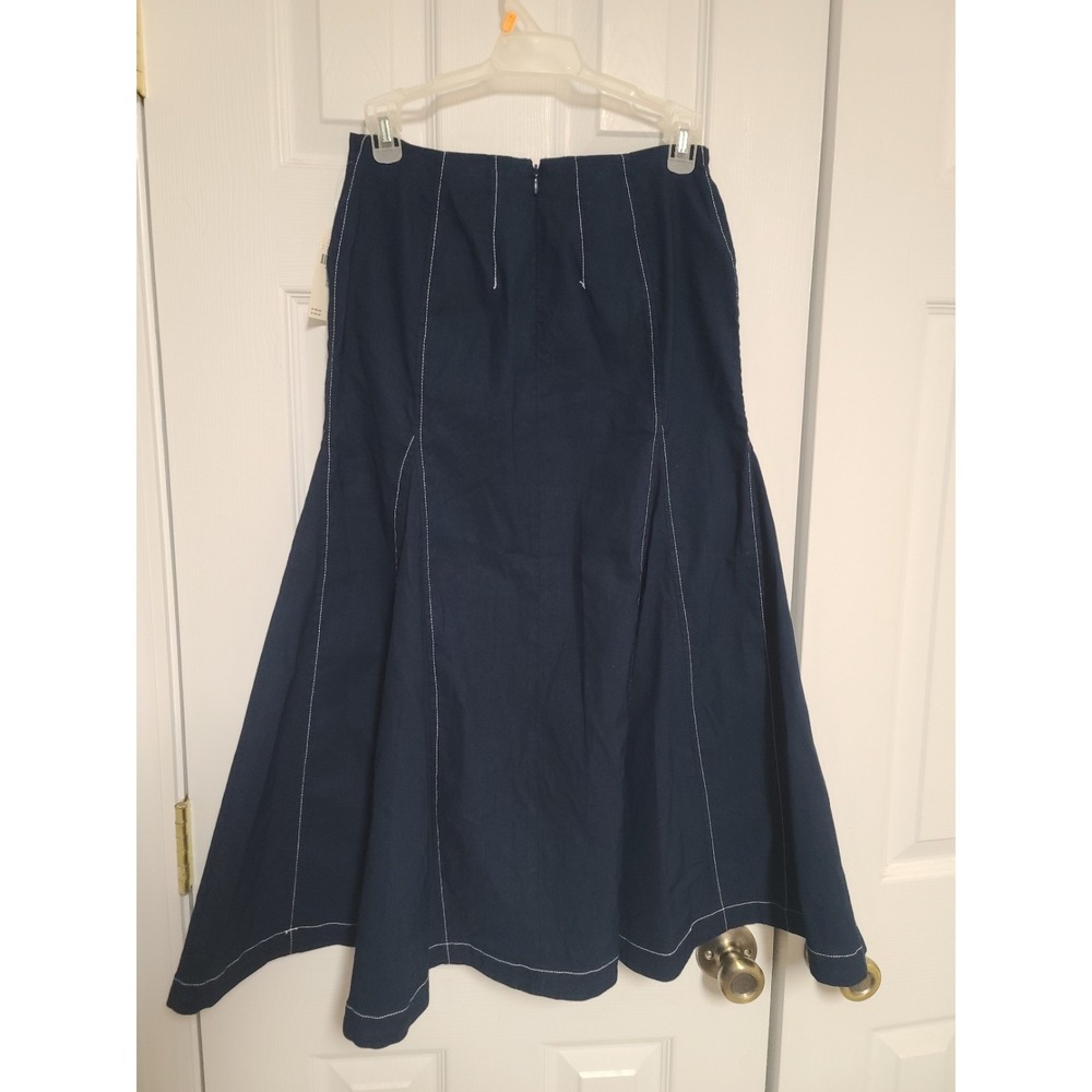 Maeve By Anthropologie Navy Blue Midi Skirt With White Stitching - Picture 7 of 15